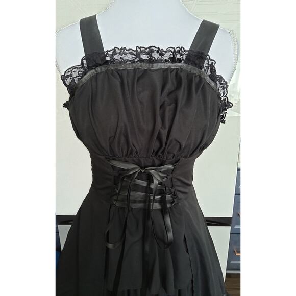 Coquette whimsigoth black midi dress tiered ruffled laced Lolita corsette XS/S - Picture 4 of 8